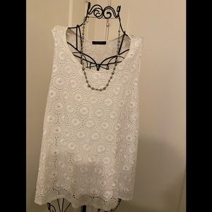 White Stitch Fix sleeveless eyelet shell.